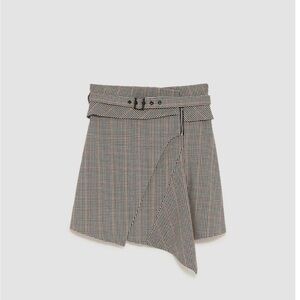 Zara Natural Check Asymmetrical Skirt